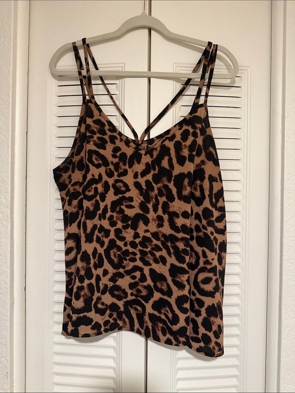 Leopard Print Strappy Cami Tank Top - Brown/Black